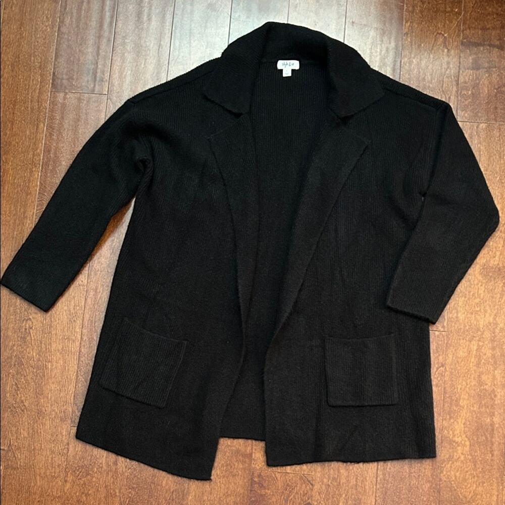Style & Co. Wool Blend Black Open Knit Sweater Cardigan, Size Large
